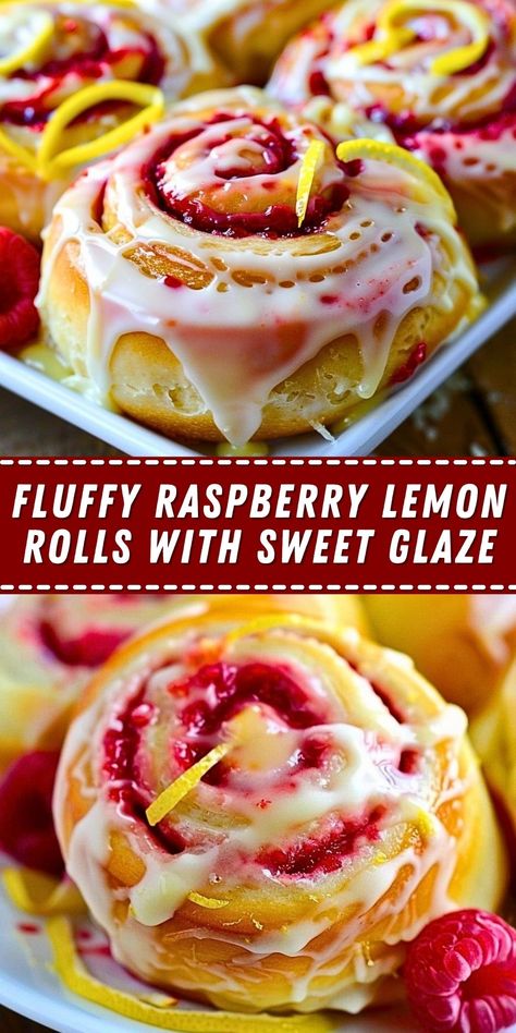 Fluffy Raspberry Lemon Rolls with Sweet Glaze Raspberry Cinnamon Rolls With Lemon Glaze, Lemon Raspberry Rolls, Lemon Raspberry Bundt Cake, Lemon Raspberry Desserts, Raspberry Rolls, Creative Snack Ideas, Lemon Rolls, Valentines Dessert, 2025 Recipes