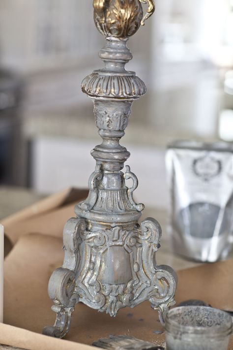 How To Paint Brass Candlesticks, Paint Candlesticks, Chalk Painted Candlesticks, Painted Brass Candlesticks, Candlestick Makeover, Lamp Redo, Chandelier Makeover, Cedar Hill Farmhouse, Painted Candlesticks