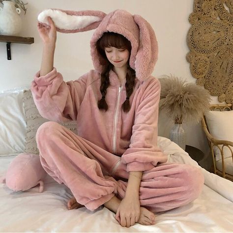 Warm Onepiece Hooded Bunny Pajama Jumpsuit Women Cartoon Animal Ear Onesie Cosplay Sleepwear Adult Pink Rabbit Pajamas Overalls| | - AliExpress Bunny Onesie, Pink Overalls, Animal Onesie, Bunny Hoodie, Pajama Fashion, Style Kawaii, Cute Sleepwear, Onesie Pajamas, Pink Bunny