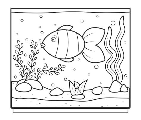 Rectangular aquarium with a fish for col... | Premium Vector #Freepik #vector #aquarium #fish-tank #aquarium-fish #fish-water Fish Aquarium Drawing, Fish Tank Drawing, Fish Drawing For Kids, Animals Colouring Pages, Aquarium Drawing, Sea Animals Coloring Pages, Farm Animals Coloring Pages, Sea Animals Coloring, Free Coloring Pages Printables