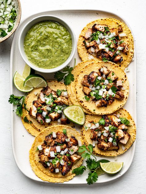 Chicken Street Tacos Use Corn Tortillas, Pulled Chicken Tacos Recipe, Shredded Chicken Street Tacos, Street Tacos Recipe Chicken, Corn Tortilla Tacos, Street Tacos Chicken, Chicken Bits, Chicken Breast Tacos, Chicken Street Tacos