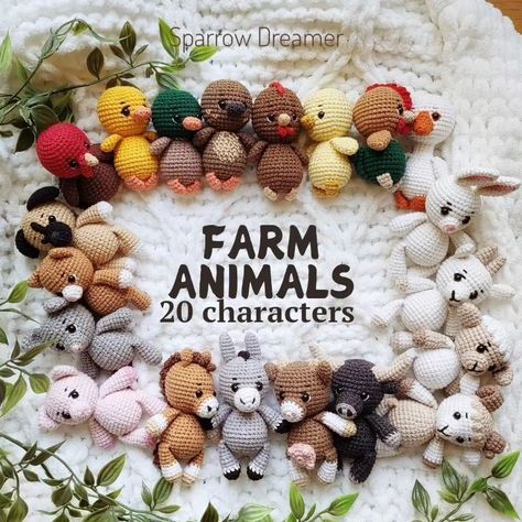 Crochet mini farm animals 😻 English patterns for all 20 characters are available in my Etsy shop Farm Amigurumi, Farm Baby Nursery, Mini Farm Animals, Nursery Crochet, Crochet Farm, Crochet Farm Animals, Cute Crochet Patterns, Toy Barn, Cow Horse