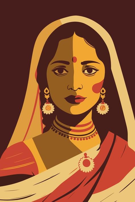 Indian Style Illustration, Women Face Illustration, Indian Women Illustration, Indian Woman Cartoon, Indian Woman Illustration, Indian Illustration Character, Woman In Saree Illustration, Traditional Indian Girl Cartoon, Indian Women Vector Illustration