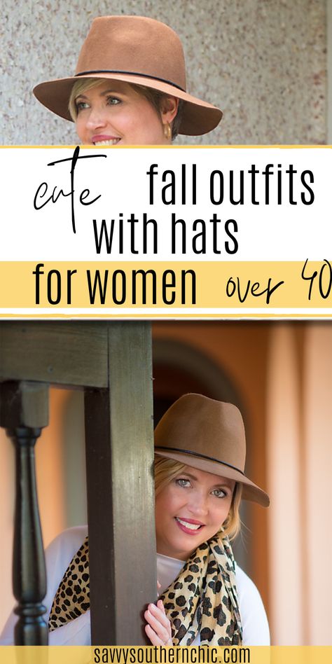 One of the easiest ways to add some spunk to a fall outfit is to add a hat. As much as I like a straw hat in the summer, I love wearing wool felt hats in the fall and winter. Here are nine cute and easy fall outfits that are perfectly balanced with a hat. Brown Suede Hat Outfit, How To Wear A Fedora Women Winter, Fall Outfit With Hat Women, Tan Hat Outfit Winter, Hats For Fall Women, Styles With Hats For Women, Style Hats Casual Outfit, Outfits With Hats For Women Winter, Women Hats Fashion Winter