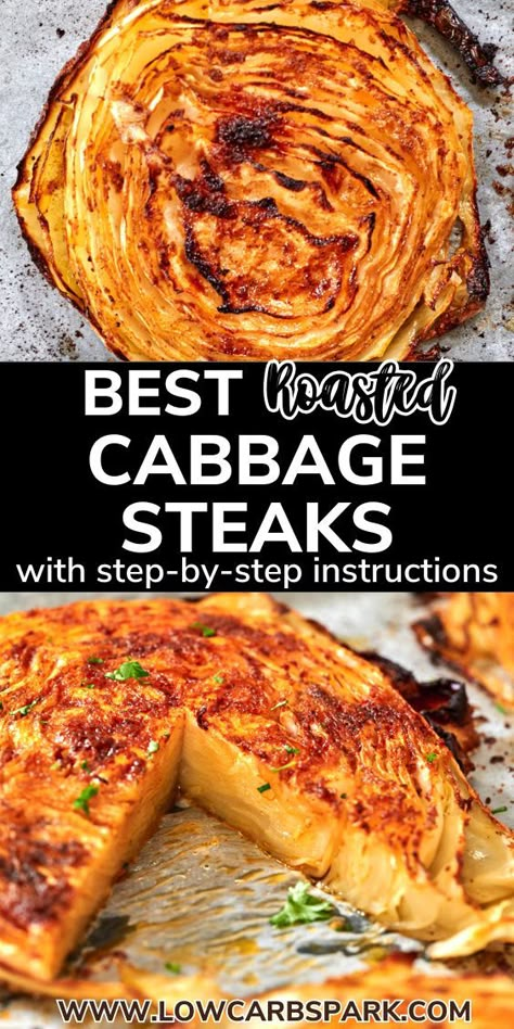 Learn how to make the best roasted cabbage steaks recipe that's perfectly caramelized on the edges and extremely delicious. Ready in less than 40 minutes, this cabbage recipe is a delicious side dish that pairs perfectly with any of your favorite proteins or is as simple as it is for a light lunch recipe. Balsamic Roasted Cabbage, Vegan Cabbage Steaks Recipe, What To Make With A Head Of Cabbage, Fried Cabbage Steaks Recipe, Sliced Cabbage Recipe, Cabbage And Greens Recipes, Cabbage Apples Onions, Recipes With Cooked Cabbage, Pan Seared Cabbage