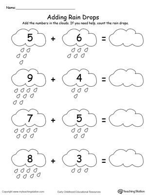 **FREE** Adding Numbers With Rain Drops Up to 13 Worksheet.Add numbers with rain drops. Sums to 13 in this printable math worksheet. Adding Worksheets, Kindergarten Math Addition, Kindergarten Math Worksheets Addition, Adding Numbers, Addition Kindergarten, Math Addition Worksheets, Preschool Math Worksheets, Numbers Kindergarten, Printable Math Worksheets