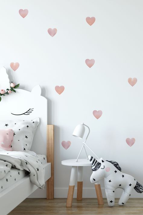 Pink Heart Room Decor, Girls Room Wall Paint, Girls Bedroom Wall Color, Pink Kids Bedroom, Accent Walls Bedroom, Pink Painted Walls, Girls Room Paint, Bedroom Painting, Heart Wall Decal