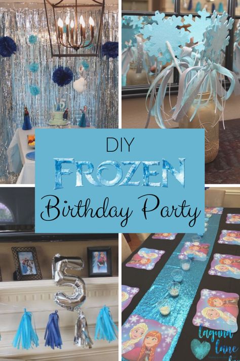 Throw a birthday party fit for Elsa herself without a royal budget. Check out my tips for a DIY Frozen birthday party - on a budget!  Crafts, decorations, favors, and more are included! | Laguna Lane Diy Frozen Birthday Party, Frozen Birthday Decorations, Frozen 3rd Birthday, Birthday Party On A Budget, Frozen Birthday Party Decorations, Elsa Party, Frozen Decorations, Elsa Birthday Party, Frozen Party Decorations