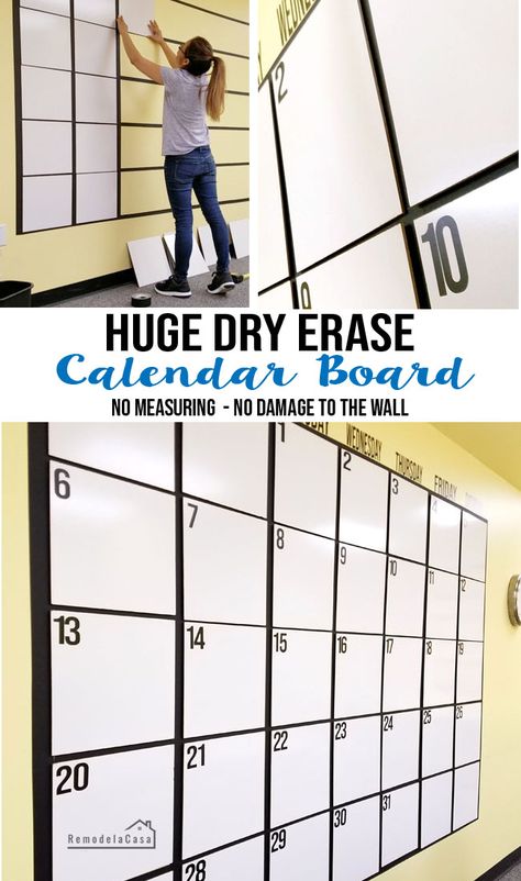 DIY - HUGE dry erase calendar board Under $60 - Great use of a big empty wall space in an office! Huge Wall Calendar, Classroom Calendar Diy, Diy Calendar Wall, Big Calendar, Dry Erase Wall Calendar, Large Calendar, Wall Calendar Design, Large Wall Calendar, Dry Erase Board Calendar