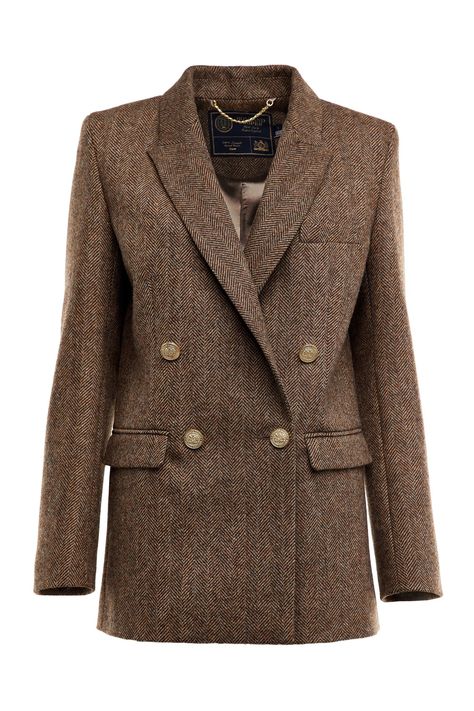 Holland Cooper | Belgravia Large Scale Brown Herringbone Blazer | Autumn • Fall Fashion Brown Herringbone Blazer, Cropped Trench Coat, Holland Cooper, Fall Blazer, Massimo Dutti Women, Herringbone Blazer, Corporate Fashion, Brown Blazer, High Waisted Flares