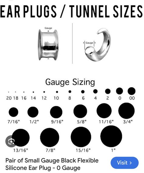 Earring Gauge Size Chart, Ear Gauges Sizes Chart, Piercings Chart, Gauges Size Chart, Ear Gauge Sizes, Silicone Ear Plugs, Piercing Chart, Manifesting Board, Small Gauges