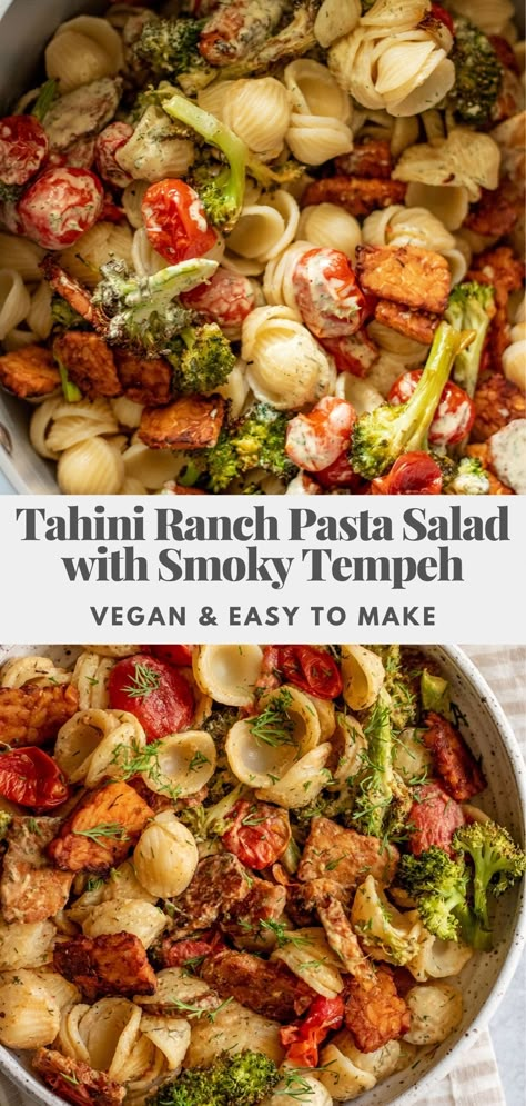 Vegan Pasta With Vegetables, Tempeh Pasta Recipes, Vegan Tempeh Salad, Vegan Lunch On The Go, Tempeh Salad Recipes, Vegan Oven Meals, Vegan Protein Pasta Salad, Cold Vegan Meals, Tofu Pasta Salad