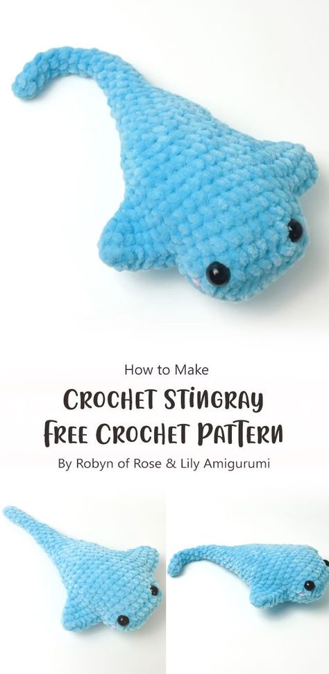 Amigurumi Stingray is a free pattern. Now you can make the cute and amazing little fish yourself! Crochet Ocean Animals, Crochet Stingray, Crochet Fish Patterns, Crochet Project Free, Crochet Fish, Easy Crochet Animals, Rose Lily, Crochet Animals Free Patterns, Crochet Design Pattern