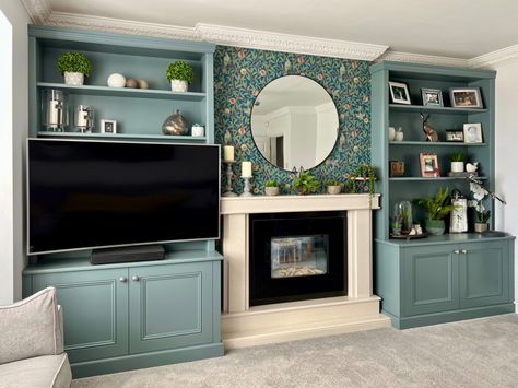 De Nimes Blue Alcove Cabinets in Classic Style - Traditional - Living Room - Other - by Freebird Interiors | Houzz UK Cabinets In Alcoves, Wallpapered Alcoves Living Room, Fitted Alcoves Living Room, Tv In Victorian Living Room, Alcove Tv Cabinet, Built In Cupboards Living Room Alcove, Alcove Units Living Room, Alcove Cabinets Living Room, Alcoves In Living Room