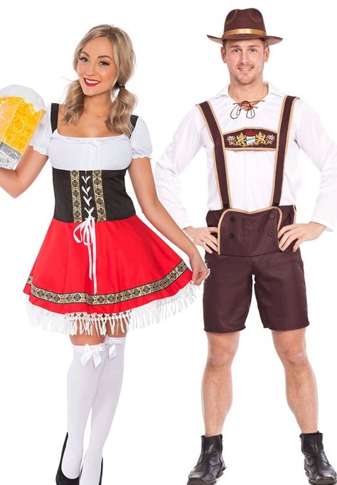 Couple Oktoberfest Dirndl Beer Maid German Lederhosen Costume Lederhosen Costume, German Lederhosen, Beer Costume, Teletubbies Costume, Beer Maid, Costume Couple, Outfit Couple, October Fest, Oktoberfest Halloween