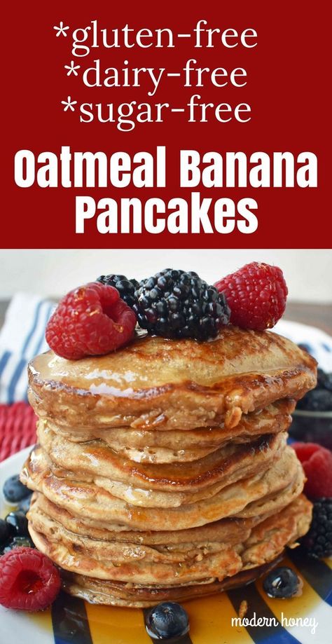 Oatmeal Banana Pancakes, Buttermilk Baking, Sugar Free Pancakes, Sugar Free Oatmeal, Dairy Free Bread, Dairy Free Recipe, Dairy Free Pancakes, Banana Oatmeal Pancakes, Oatmeal Banana