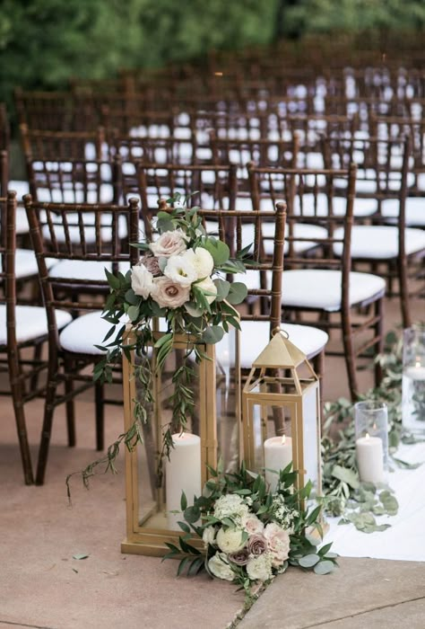 Gold lanterns for wedding ceremony. Aisle decor. Wedding at Franciscan Gardens. Florals by Jenny// Christian Kaysen Photo Wedding Aisle Decorations Outdoor, Wedding Aisle Outdoor, Wedding Isles, Candles Flowers, Aisle Decorations, Gold Lanterns, Garden Weddings Ceremony, Rustic Wedding Decorations, Wedding Aisle Decorations