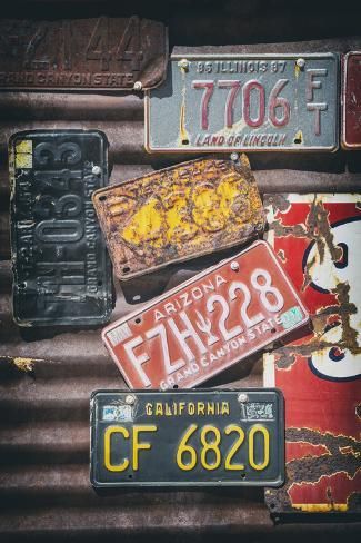 size: 12x8in Photographic Print: American West - License Plates by Philippe Hugonnard : License Plate Wall, Modern Wall Mural, Wallpaper Widget, Standard Wallpaper, Street Sign, Popular Wallpaper, American West, Accent Wallpaper, License Plates