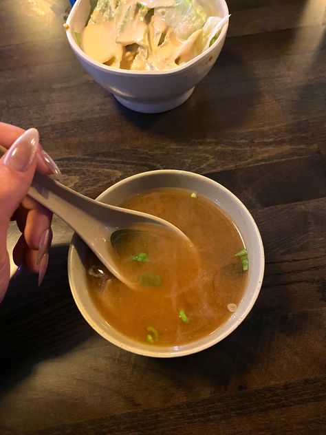 #miso #misosoup #yummy #crave #inspogirl #soup #nails #food Miso Soup Aesthetic, Aesthetic Soup, Japanese Clear Soup, Miso Soup, Low Cal, Married Life, Japan Travel, Junk Food, Birthday Wishes