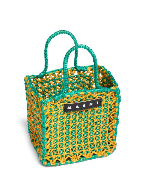 MARNI MARKET JURTA small bag in pale blue and beige crochet - Shopping Bags Marni Crochet, Marni Market, Basket Purse, Beige Crochet, Marni Bag, Yellow Crochet, Crochet Shop, Market Bag, Green And Yellow