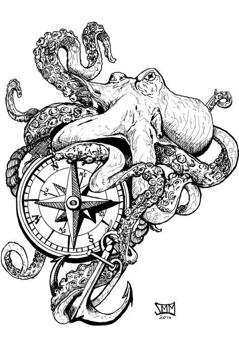 sketch of octopus - Google Search Sean Tattoo, Tentacle Tattoo, Compass And Map Tattoo, Grunge Artwork, Nautical Tattoo Sleeve, Octopus Tattoo Sleeve, Sleeve Tattoos For Black Women, Kraken Tattoo, Tattoos For Black Women