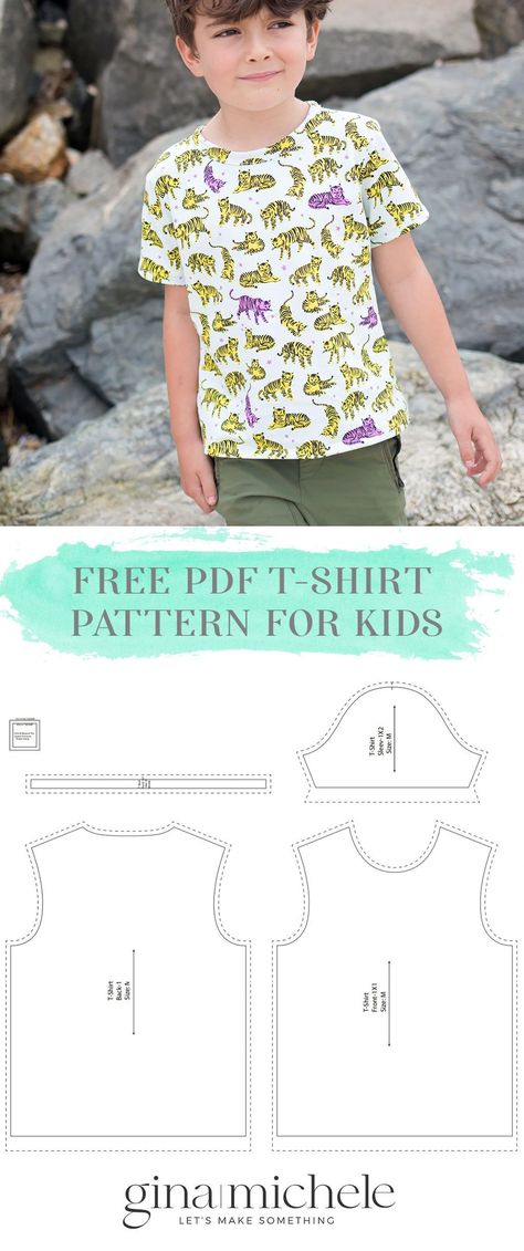 FREE PDF sewing pattern for a kid's t-shirt. Multiple sizes! Boys Clothes Patterns, Boys Shirts Pattern, Toddler Sewing Patterns, Boys Sewing Patterns, Unique Sewing Patterns, T Shirt Sewing, T Shirt Sewing Pattern, Toddler Patterns, Kids Clothes Patterns