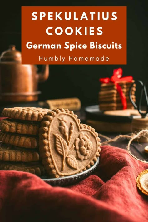 Spekulatius Cookies | Crispy Spiced German Biscuits European Cookies Christmas, Spekulatius Cookies Recipes, Dutch Spice Cookies, Spekulas Cookies, Embossed Shortbread Cookies, German Sugar Cookies, German Spice Cookies Recipe, Swiss Christmas Cookies, International Christmas Cookies