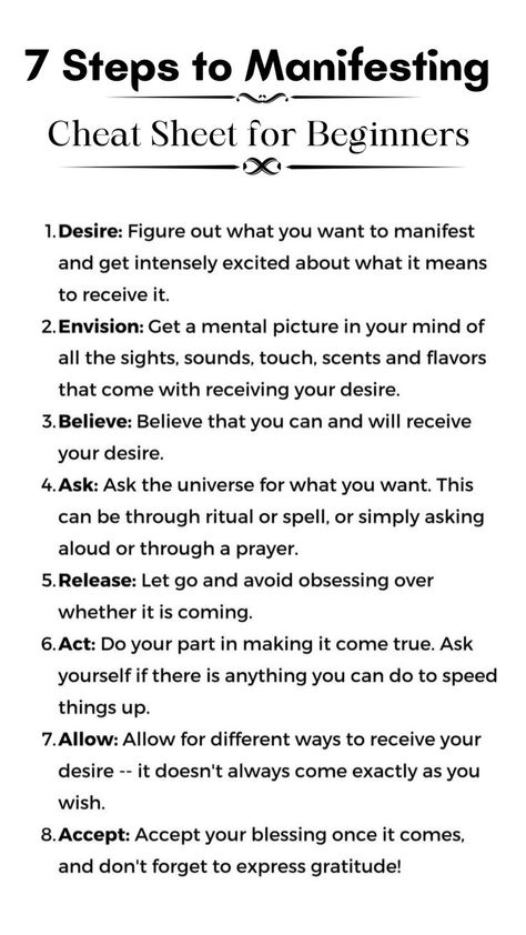 7 Steps for Manifestation Cheat Sheet for Beginners | Here are some steps on how to manifest faster and effectively. #manifestation #manifest #manifestmoney #manifestwealth Easy Manifesting Methods, How To Manifest For Beginners, Manifesting Dos And Donts, How To Manifest Scripting, Written Manifestation Examples, How Do You Manifest, How To Manifest Success, How To Manifest An Apartment, How To Detach From Manifestations