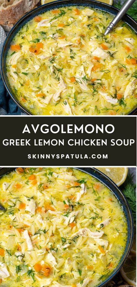 Avgolemono — Greek Lemon Chicken Soup Greek Lemon Chicken Soup, Lemon Soup, Lemon Chicken Soup, Greek Lemon Chicken, God Mat, Health Planner, Egg Yolks, Easy Soups, Mediterranean Diet Recipes