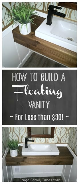 Floating Wood Vanity, Bathroom Diy Ideas, Kitchen Diy Ideas, Floating Sink, Bathroom Sink Decor, Wood Sink, Diy Bathroom Vanity, Ikea Decor, Floating Bathroom Vanity