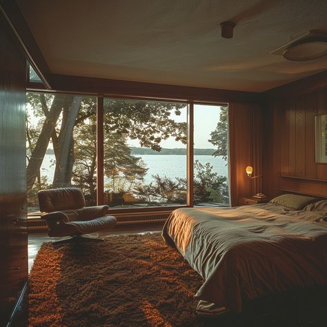 70s Architecture Bedroom, Dark 70s Interior Design, 80s House Aesthetic Interior, Mid Century Luxury Bedroom, 60s California House, 80s Retro Interior Design, Modern Vintage Bedroom Ideas Retro, Vintage Japanese Interior Design, Midcentury Home Design