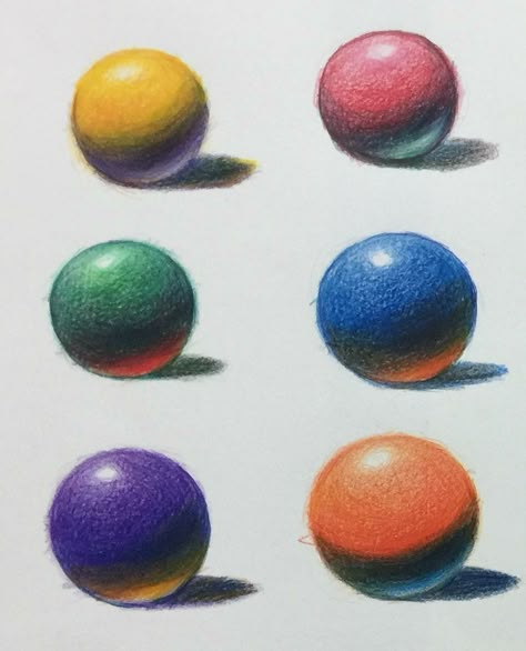 Shading With Complementary Colors, Colorful Pencil Drawings, Ball Shading, Color Theory Shading, Color Theory Art, Color Pencil Illustration, Pen Art Work, Acrylic Art Projects, Art Basics