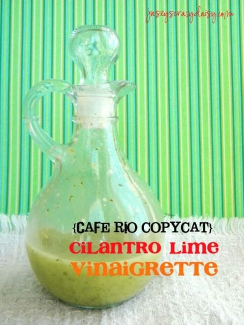 Cilantro Lime Vinaigrette {Cafe Rio Copycat} - Jasey's Crazy Daisy Lime Vinegrette, Cilantro Lime Vinaigrette, Cafe Rio, Seasoned Rice Vinegar, Mexican Salads, Copy Cats, Lime Vinaigrette, Vinaigrette Recipe, Crazy Daisy