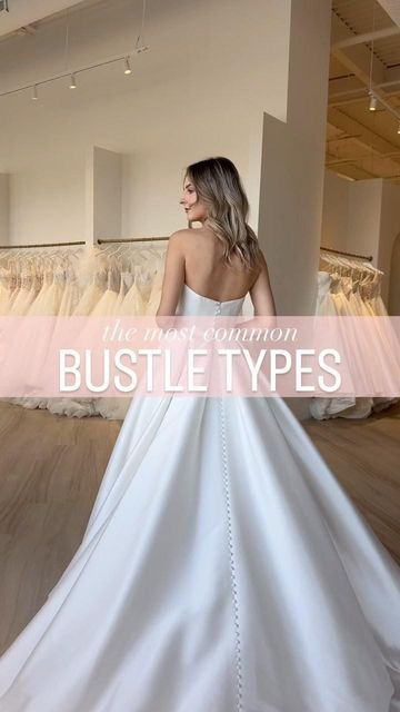 Studio I Do Bridals Wedding Dress Shop on Instagram: "Let’s talk about bustles, baby! ✨ If you’re getting ready to say “I do” and you’ve got a gorgeous gown with a long train, you’re going to want to learn about the magic of bustling. Trust me, you don’t want to be tripping over your dress on the dance floor. Our very own Alterations Manager Mitchell is here to show you the three common bustle types! - Pickup/Traditional Bustle - Flat Bustle - French Bustle Each one has its own unique style and benefits, so you can bustle your wedding dress with confidence. So go ahead and bustle up, because your wedding day is meant to be celebrated without a care in the world!" Bustle Wedding Dress Styles Trains, Wedding Dress Bustle Types, Diy Wedding Dress Bustle, Bustle Types, Wedding Dress Train Bustle, Wedding Gown Bustle, French Bustle, Dress Bustle, Wedding Dress Bustle