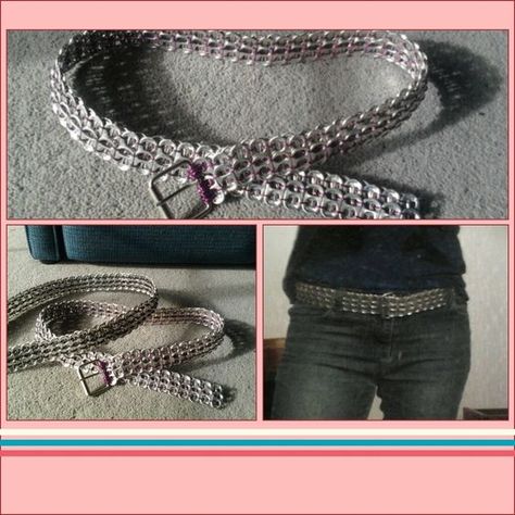 soda can tab belts i made :) Pull Tab Belt, Soda Tab Choker Tutorial, Pop Tab Armor, Can Tab Bracelet Tutorial, Soda Tap Bracelets, Soda Can Tab Crafts Ideas, How To Make Soda Tab Bracelet, Soda Tab Armor, Pop Can Tab Crafts Diy