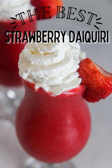 This frozen strawberry daiquiri is made with just a handful of ingredients. Super fruity, refreshing, and delicious. #strawberrydaiquiri #frozencocktails Strawberry Daiquiri Recipe, Frozen Strawberry Daiquiri, Frozen Drinks Alcohol, Daiquiri Recipe, Frozen Strawberry, Alcholic Drinks, Cocktail Drinks Alcoholic, Strawberry Drinks, Drink Recipes Nonalcoholic