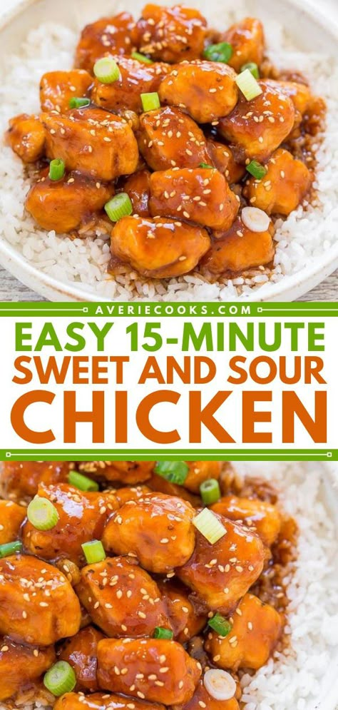 The perfect chicken dinner recipe for weeknights! In just 15 minutes, you can have this Chinese sweet and sour chicken that's healthier and packed with flavor. So, skip the takeout and try this quick and easy meal! Easy Chicken Recipes For Dinner, Chicken Food Recipes, Averie Cooks, Liver Recipes, Sweet And Sour Chicken, Sweet Sour Chicken, Chicken Recipes For Dinner, Better Than Takeout, Sweet N Sour Chicken