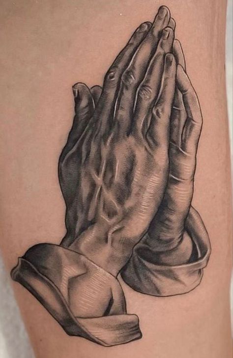 Praying Hands Design, Praying Hands Tattoo Stencil, Pray Hands Tattoo, Praying Hands Tattoo Design Ideas, Praying Hand Tattoo, Jesus Hand Tattoo, Praying Hands Drawing, Hands Tattoo Design, Prayer Hands Tattoo