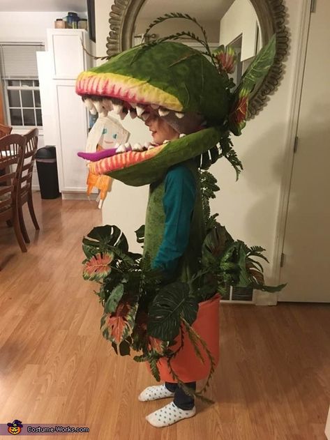 My daughter wanted to be Audrey II from the movie Little Shop of Horrors. We created the face mask with styrofoam and chicken wire filled with expanding spray foam. Which after drying for a few days, we then cut off and sanded to make the... Photo 5 of 5. Little Shop Of Horrors Costume, Audrey 2, Audrey Ii, Horror Halloween Costumes, Horror Costume, Homemade Costume, Costume Works, Little Shop Of Horrors, Halloween Costume Contest