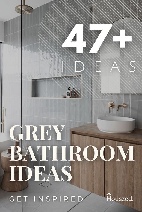 Pale Grey Bathroom Tiles, Grey Bathroom Cabinets With Wood Floors, Shades Of Grey Bathroom Ideas, Grey And White Modern Bathroom, Grey Tile Bathroom Floor Wood Vanity, White And Grey Tiles Bathroom, Bathroom Ideas Gray Floor, Bathroom Ideas With Gray Flooring, Bathroom Gray Floor Tile