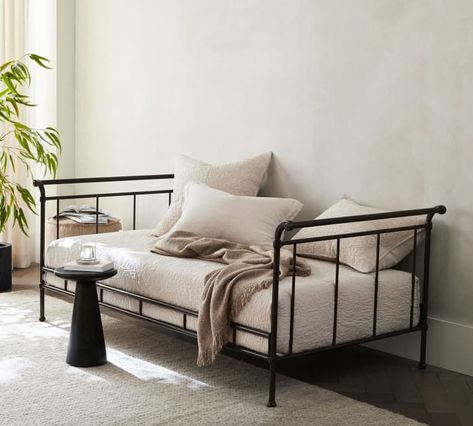 How To Style A Daybed, Best Daybeds, Iron Daybed, All Wood Furniture, Daybed Room, Wrought Iron Bed, Daybed Design, Metal Daybed, College Bedroom