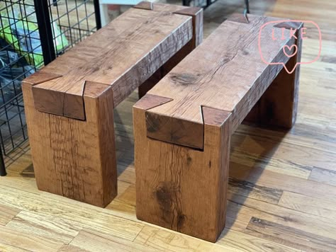 Wood Joints Furniture, Small Wood Scrap Projects, Cherry Wood Table, Oak Projects, Timber Joints, Rustic Wood Bench, Recycling Diy, Woodworking Gifts, Wooden Benches