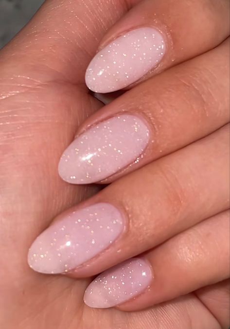 Sparkly Pink Nails, Pink Sparkle Nails, Pink Sparkly Nails, Blush Pink Nails, Baby Pink Nails, Milky Nails, Pink Glitter Nails, Her Nails, Sparkle Nails