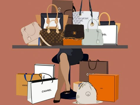 What Designer Bags Have Meant to My Immigrant Family #wysluxury Bag Background Wallpaper, Aesthetic Bag Wallpaper, Designer Bags Drawing, Logo Bag Design Ideas, Shopping Bags Wallpaper, Shopping Illustration Art, Shopping Bags Illustration, Bag Wallpaper, Shopping Poster