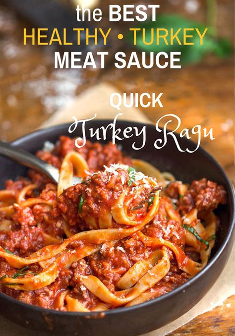 A quick, easy recipe for delicious meat sauce that tastes like a rich bolognese but it's made with healthy ground turkey. #GroundTurkey #SpaghettiSauce #EasyRecipe Healthy Meat Sauce, Turkey Meat Sauce Recipe, Turkey Ragu, Turkey Meat Sauce, Turkey Sauce, Quick Turkey, Italian Meat Sauce, Turkey Meat Recipes, Turkey Pasta