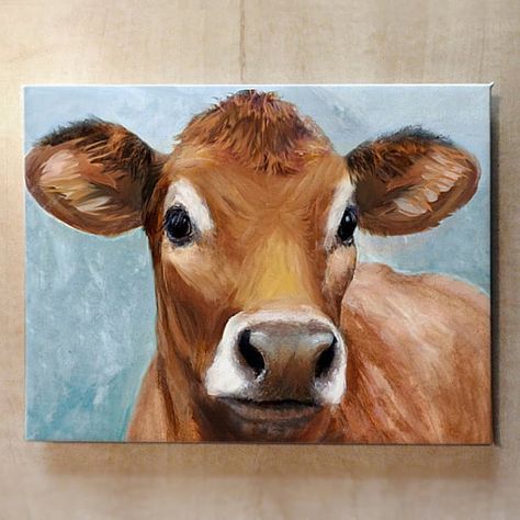 Jersey Cow Drawing, Jersey Cow Painting, Painting Cows On Canvas, Funny Cow Paintings, Cow Portrait Painting, Cow Paintings On Canvas Acrylics, Easy Cow Painting, Brown Cow Painting, Painting Ideas On Canvas Animals