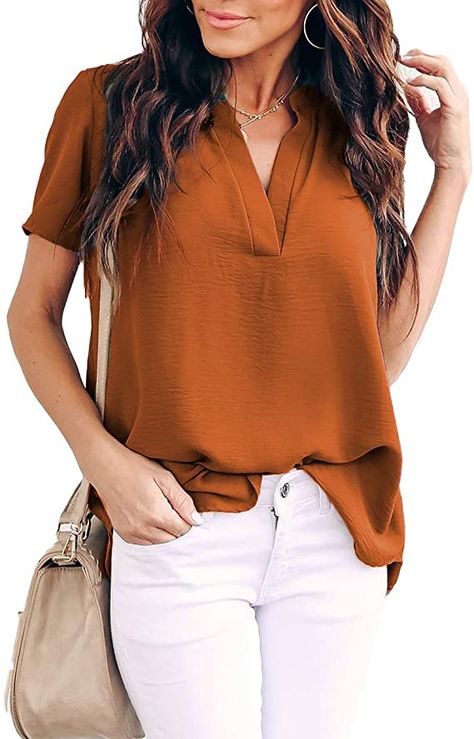 Casual Chiffon Blouse, Chiffon Tops Blouses, Casual Tunics, Short Sleeve Tops, Plus Size Kleidung, Solid Color Shirt, Color Shirt, Loose Blouse, Chiffon Shirt