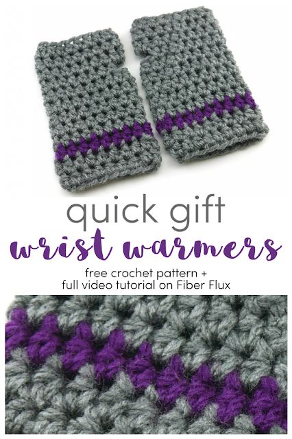 Fiber Flux: Quick Gift Wrist Warmers (12 Weeks of Gifting Series), Free Crochet Pattern + Video Easy Crochet Wrist Warmers, Fiber Flux Crochet Patterns, Crochet Wrist Warmers Free Pattern, Crochet Fingerless Gloves Free Pattern, Crochet Hand Warmers, Crochet Wrist Warmers, Fingerless Gloves Crochet Pattern, Hats For Kids, Glove Pattern