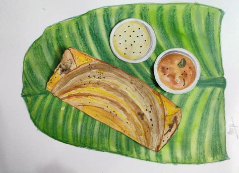 Dosa art Dosa Drawing, Food Energy, Big Food, Recipe Drawing, Dosa Recipe, Energy Foods, Big Meals, Food Drawing, Still Life Painting