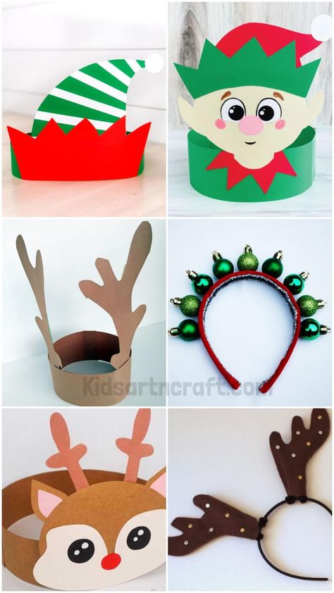 DIY Christmas Headband to Make This Festival Xmas Headbands Diy, Diy Elf Headband, Christmas Head Bands Diy, Festive Hats Christmas Diy, Elf Hats Diy, Christmas Hat Crafts For Toddlers, Elf Headband Craft For Kids, Diy Christmas Hats For Kids, Christmas Hats Diy